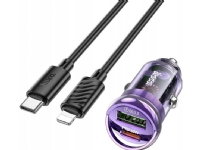 Hoco HOCO billaddare USB A + Typ C + kabel Typ C till Lightning PD QC3.0 3A 30W Z53A lila