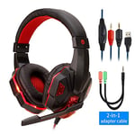 Professional Led Light Gaming Headphones for Computer PS4 Adjustable Bass Stereo PC Gamer Over Ear Wired Headset With Mic Gifts BlackRed with Light