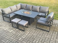Aluminum Outdoor Garden Furniture Set Corner Sofa Chair Gas Fire Pit Dining Table Set 2 PC Stools Gas Heater Burner 9 Seater