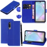 Case for Huawei P30, Mobile Stuff Luxury Slim PU Leather Flip Protective Magnetic Wallet Case Cover For Huawei P30 (Blue Case)