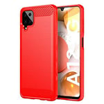 PIXFAB For Samsung Galaxy A12 Case, [Slim Fit] Shockproof Brushed Carbon Fibre [Protective Case] Cover, Gel Rubber Phone Case For Samsung Galaxy A12 SM-A125F (6.5") - Red