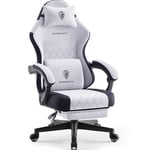 Dowinx Chaise de Gaming en Tissu avec Coussin de Printemps, Soutien Lombaire et Repose-Pieds pour Adultes, Fauteuil de Jeu Ergonomique, Grand et Haut, pour Jeux de Bureau, 135 kg, Gris