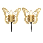 Set of 2 Gold Butterfly Plug In Wall Lights Reading Bedside Lamps Cable Plug