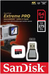 SanDisk Extrême PRO 64 Go Carte mémoire Micro SD SDXC + Lecteur USB 3.0 jusqu'à 275 Mo/s, UHS-II Classe 10, U3