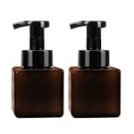 JamHooDirect 2Pcs 250ml/8.8oz Empty Foaming Soap Dispensers Pump Bottle, Refillable Liquid Hand Soap Dispenser Square Containers Storage Holder Toiletries for Cleaning, Travel, Cosmetics (Brown)