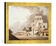 'Image encadrée de Thomas Daniell "View on the chitpore Road, Calcutta, plate II from' Oriental Scenery ', published 1797, d'art dans le cadre de haute qualité Photos fait main, 40 x 30 cm, Doré Raya