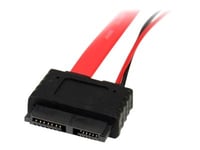 Startech.Com 12In Slimline Sata To Sata With Lp4 Power Cable Adapter (Slsataf12) - Sata-Kabel - Serial Ata 150/300/600 - Smal Sata (Hona) Till Sata, 4-Stifts Intern Ström (12V) - 30 Cm - Röd