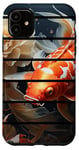 Coque pour iPhone 11 Poisson koi rétro carpe poisson rouge japonais fleurs de lotus blanches
