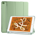 iPad Mini 5 / Mini 4: 3x horisontellt vridbart PU-läder + stöttåligt TPU-fodral med hållare och pennfack (matcha grön)