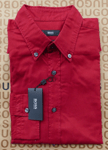 New Hugo BOSS mens blood red slim long sleeve casual smart suit jean shirt LARGE