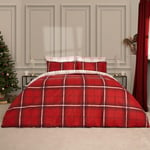 OHS Christmas Duvet Set Single Red White Check, Winter Bedding Single Duvet Covers Ultra Soft Comfy Christmas Bedding with Pillowcase Easy Care Quilt Cover