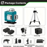 Niveau laser 16 lignes vert automatique 4x360° 4D, multifonction compact puissant avec 2 batteries rechargeables, pour construction et accrochage