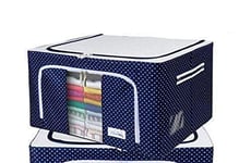 JeromKewin Foldable Oxford Fabric Storage Box with Steel Frame for Clothes Bed Sheets Blanket, Dust Moisture Protection(40X30X20CM) (Blue)