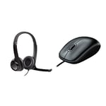 Logitech H390 Wired Headset, Stereo Headphones Black & B100 Wired USB Mouse, 3-Buttons, Optical Tracking, Ambidextrous PC/Mac/Laptop - Black