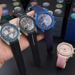 Blått Gummiarmband tillverde för att passa Omega X MoonSwatch Grön