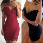 Women Sexy Summer Off Shoulder Dress V Red Xl