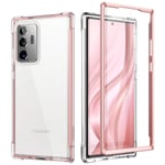 SURITCH Clear Case for Samsung Note 20 Ultra, [Built in Screen Protector][Tempered Glass Back][Rose Gold Metallic Electroplated Edge] Shockproof 360°Protection Soft Bumper Case
