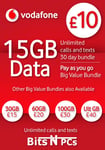 VODAFONE SIM CARD - ROLLOVER YOUR REMAINING MINS, DATA & MSGS - £10 BUNDLE