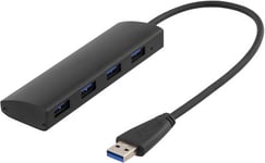 USB 3.0-hub Deltaco, 4xUSB 3.0, aluminium - Svart