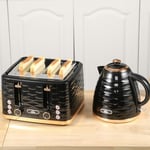 Kettle and Toaster Set - 1.7L Rapid Boil 4 Slice Toaster Black Kitchen Appliance