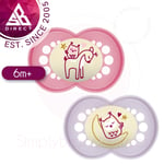 MAM Pure Night Soother│Glows In The Dark│BPA/BPS Free Materials│Pink│6m+│2Pk