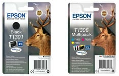 Genuine Original Epson T1301 Black + T1302 T1303 T1304 CMY Ink Cartridges Stag