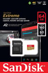 SANDISK Extreme 64GB microSDXC UHS-I Card C10 V30 U3 A2 160MB/s + Adapter