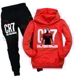 CR7 Ronaldo Pojkar Sportkläder Fotboll Hoodie Sweatshirt Hoodie Topp + Byxor Set Röd-Xin Red 140cm