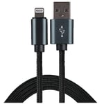 Maplin Braided Lightning to USB-A Cable Black, 1.8m, Compatible with all iPhones 14, 13, 12, 11, SE, iPad Air/Mini (2019), iPad (up to 2021 generation), Airpods (w/Lightning Case)