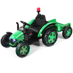 12V eltraktor för barn med släpleksakstraktor 151 x 68 x 70 cm Grön