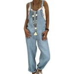 Loose Plus Size Casual One-piece Overalls Light Blue 4xl