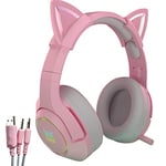 CHAW K9 Headphones with Cat Ear,Cat Ear LED Light Up Wired Headphones Over Ear with Microphone,Stereo Headphones for Kids Adult Girls and Boys