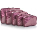 Heys Metallic Packing Cubes -förpackningspåsar, 5 stycken, vinröd