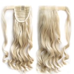 #M24/613 Askblond - Wrap-on hästsvans lockig syntetiskt löshår