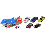 Hot Wheels Shark Chomp Transporter Playset with One 1:64 Scale Car for Kids 4 to 8 Years Old - GVG36 & 5-Car Pack of 1:64 Scale Vehicles, Gift for Collectors & Kids Ages 3 Years Old & Up, 1806
