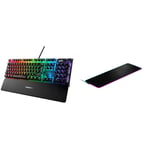 SteelSeries Apex Pro - Mechanical Gaming Keyboard - Adjustable Actuation Switches - OLED Smart Display - English QWERTY Layout & QcK Prism Cloth - Gaming Mouse Pad - 2 zones RGB lighting - Size XL
