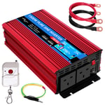 ETREPOW 1500w Pure Sine Wave Power Inverter 12V to 240V / 230V Converter with LCD Display, 2 AC Sockets,USB Port,2 Fans and Wireless Remote Control Off-Grid Inverter 3000 Watt Peak - Red Aluminum Body
