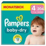 Pampers Baby-Dry blöjor, storlek 4, 9-14 kg, månadsförpackning (1 x 204 blöjor)