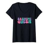 Womens Sashimi Queen Womens Retro Vintage Wavy Groovy V-Neck T-Shirt