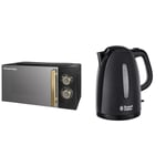 Russell Hobbs 17 Litre 700W Black Solo Manual Microwave With Groove Design, 5 Power Levels & Textures Electric 1.7L Cordless Kettle (Fast Boil 3KW, Black premium plastic, matt