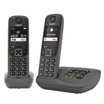 Gigaset A695A Duo - 2 téléphones DECT sans fil avec répondeur - écran à haut contraste - excellente qualité audio - profils sonores réglables - fonction mains libres, protection des appels, gris