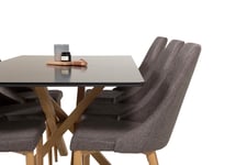 Venture Design Piazza & Leone matgrupp Svart/grå 6 st stolar & bord 180 x 90 cm