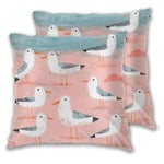 Art Fan-Design Cushion Cover Seagulls On The Shore Set of 2 Square Throw Pillow Case Sham Home for Sofa Chair Couch/Bedroom Decorative Pillowcases