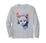 Cat Headphones Feline Fest Graphic Tees Men Women Boys Girls Long Sleeve T-Shirt