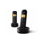 Philips D1602B - 2 Téléphones Fixes sans Fil Duo, Écran 4,1 cm, Retour d'Informations, Mains Libres, Identification de l'Appelant, Plug & Play, Eco+ - Noir (Compatible : ES, IT, FR)