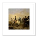 Vernet Emperor Napoleon Riding Horse Painting 8X8 Inch Square Wooden Framed Wall Art Print Picture with Mount