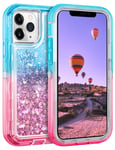 Coolden Compatible with iPhone 12 Pro Max Case Glitter Heavy Duty Shockproof Case Floating Bling Sparkle Quicksand Liquid Protective Phone Case Cover Compatible with iPhone 12 Pro Max (Pink Blue)