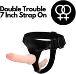 Strap On Double Ended Dildo 7 Inch Dildo Sex Toys In Flesh With Harness Lesbian