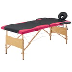 vidaXL Hopfällbar massagebänk 2 sektioner trä svart och rosa 110208
