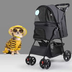 YGWL Pet Stroller,Foldable Dog Stroller,with Storage Basket and Rain Cover,Mattress Included,for Cats and Dogs Up to 15KG,Black